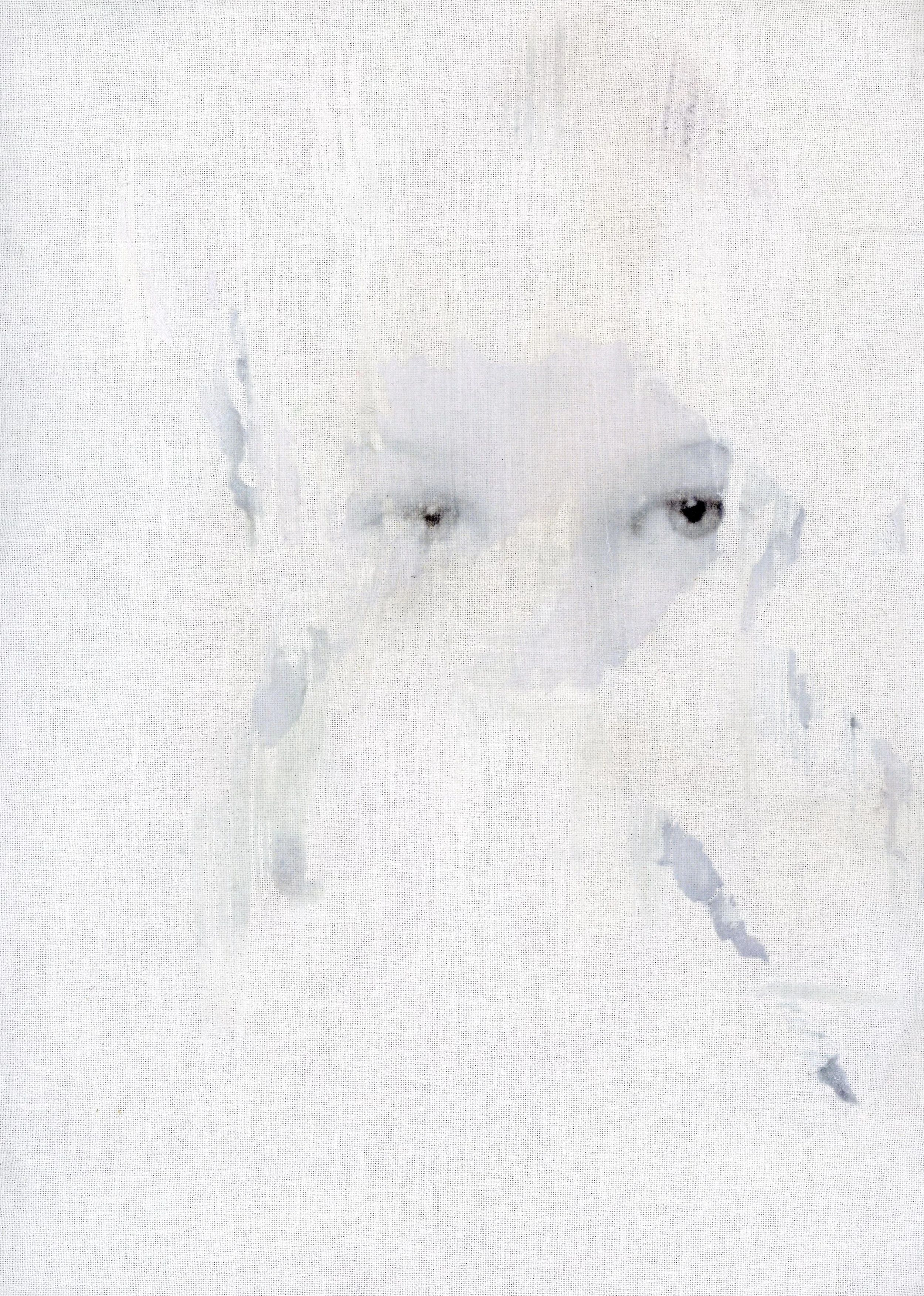 The Left Eye I, 2025
Ink transfer on linen
47 x 54 cm 
Unique piece