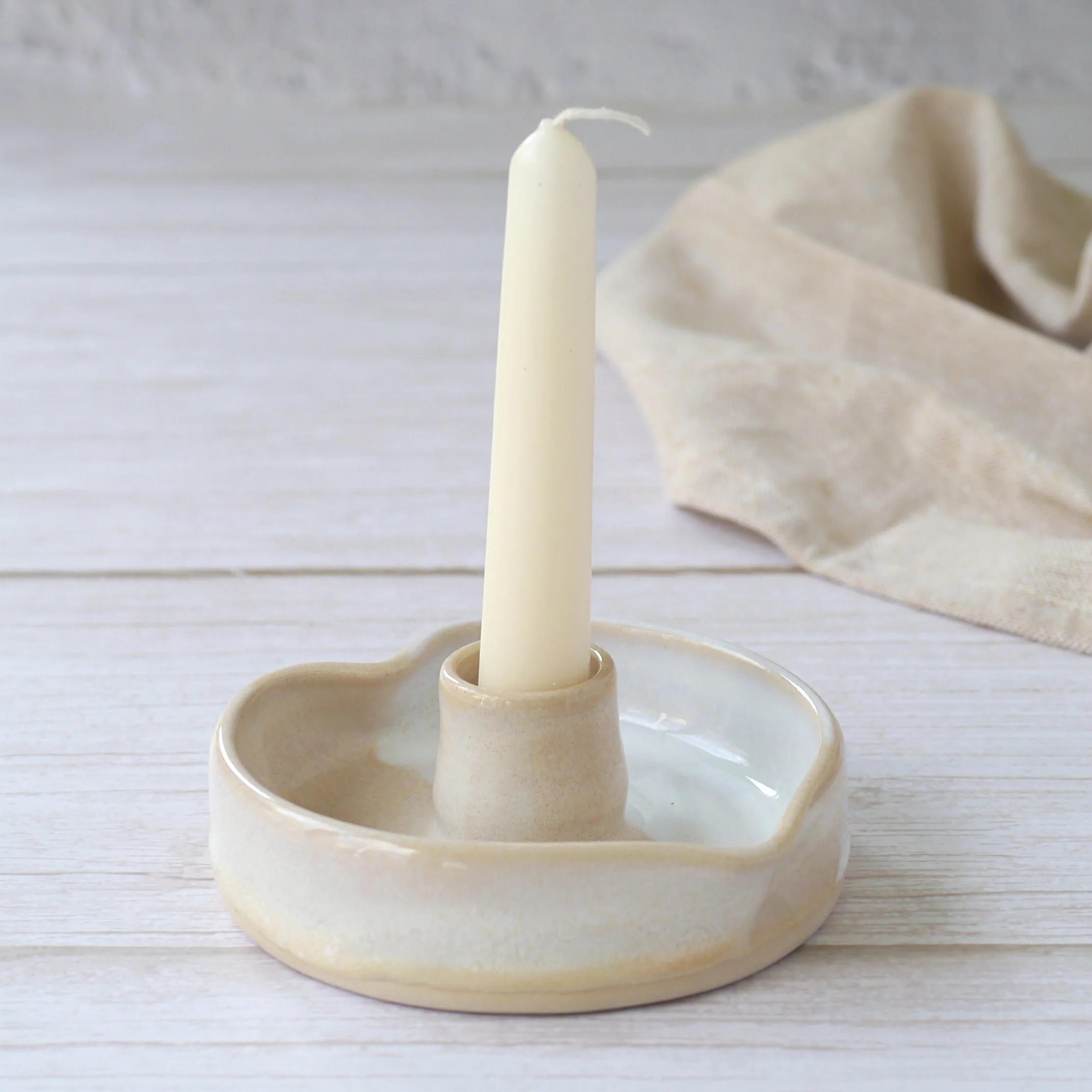 Candlestick holder - White and cream