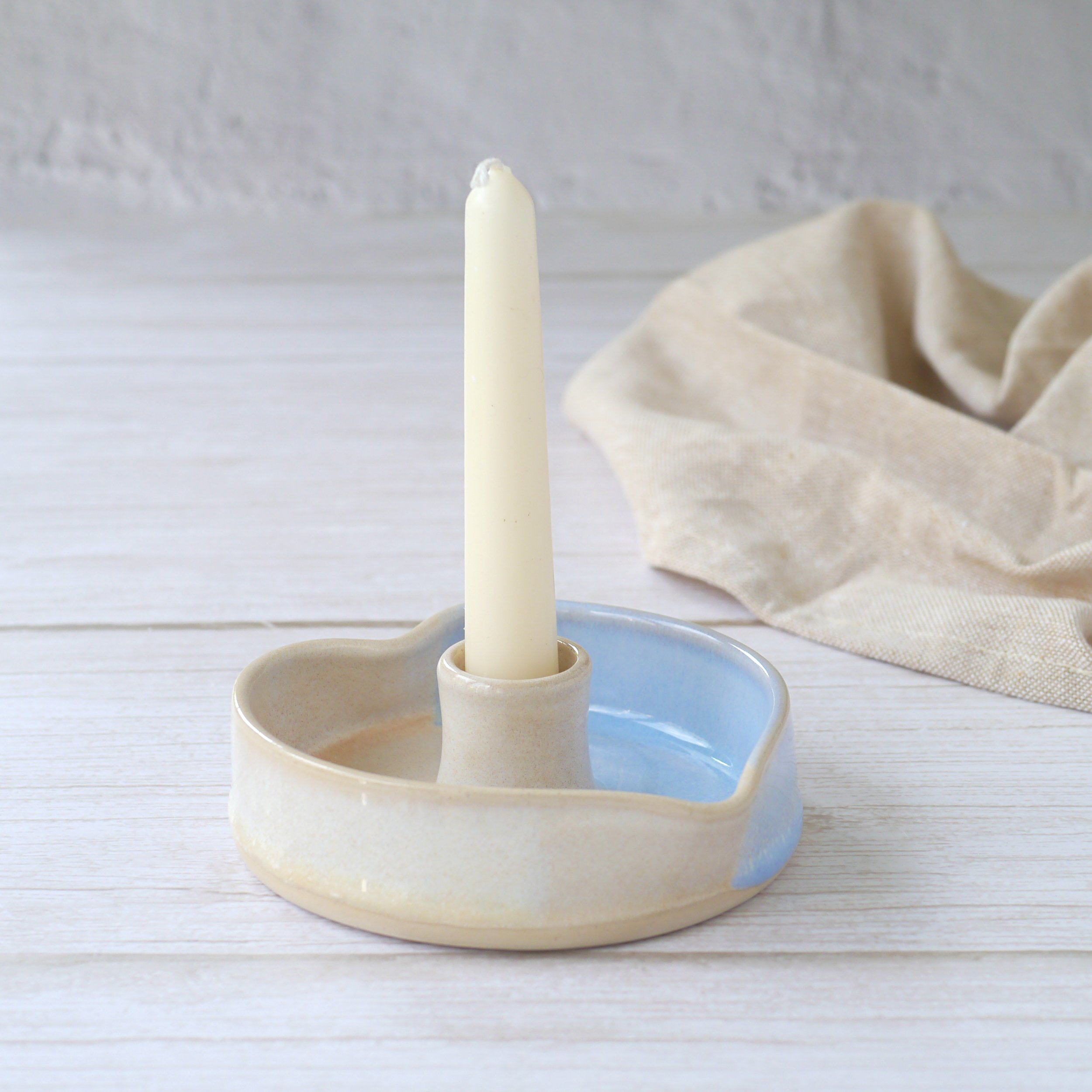 Candlestick holder - Blue and cream