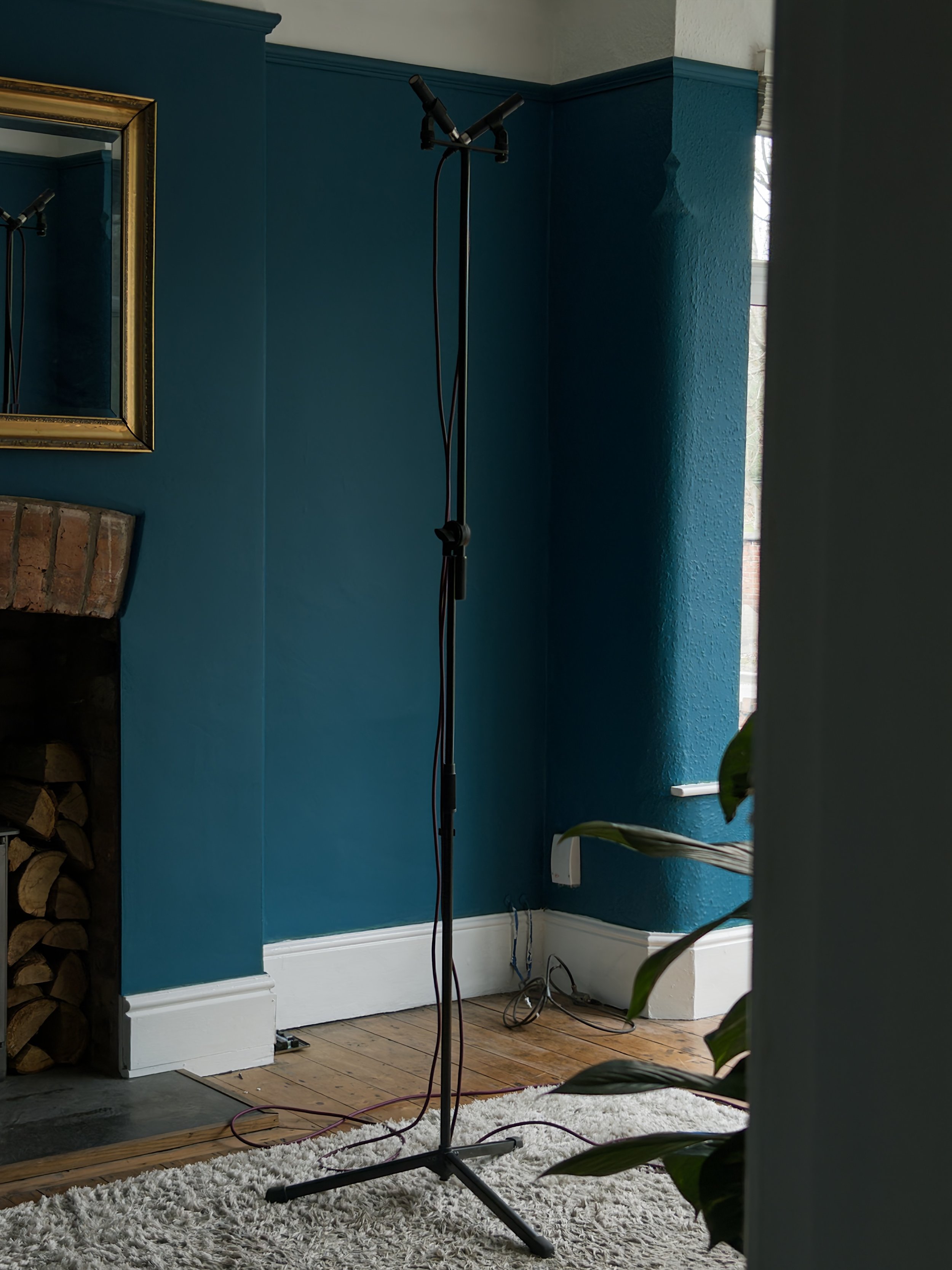 Room microphones on tall stand.