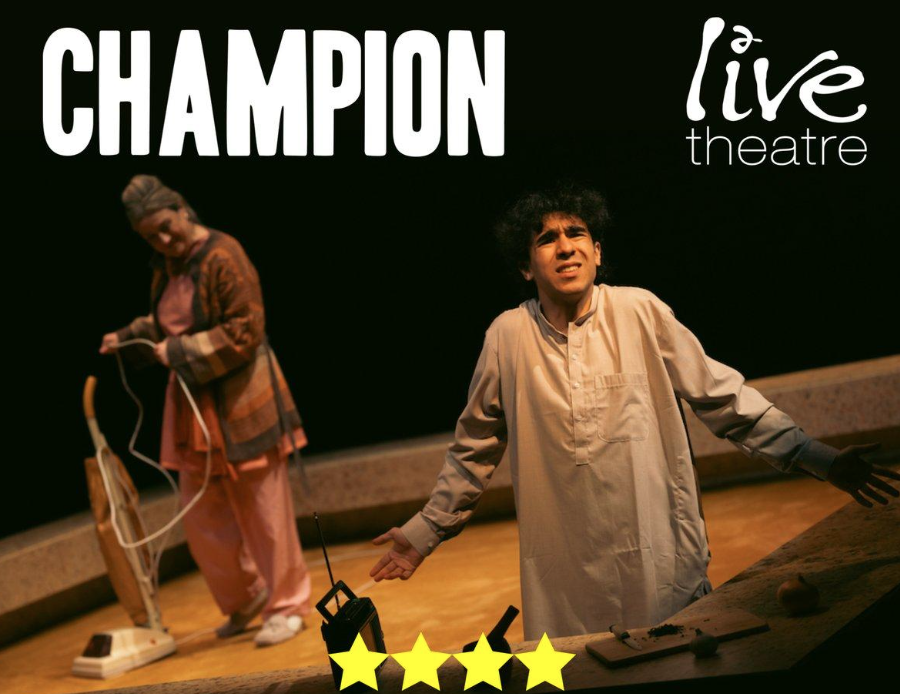 Features shot from Live Theatre's Champion, with two actors on stage. Movement Direction by Alicia Meehan