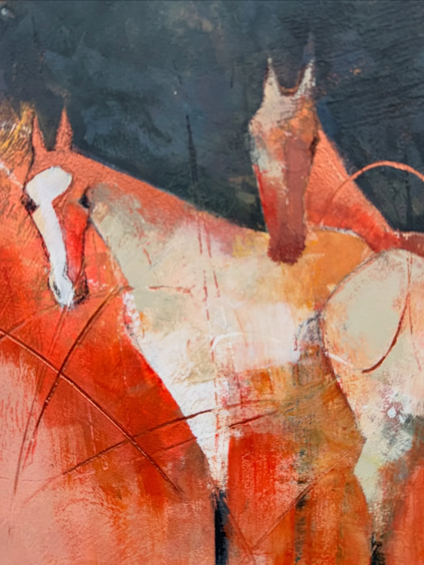 A detail from a painting of the herd I&rsquo;ve been working on.

Ayoshi &mdash; the lead mare. Always watching. Curious, alert, never too close.
When I was there, she drew my attention again and again. She would stand at a distance, quietly aware, h