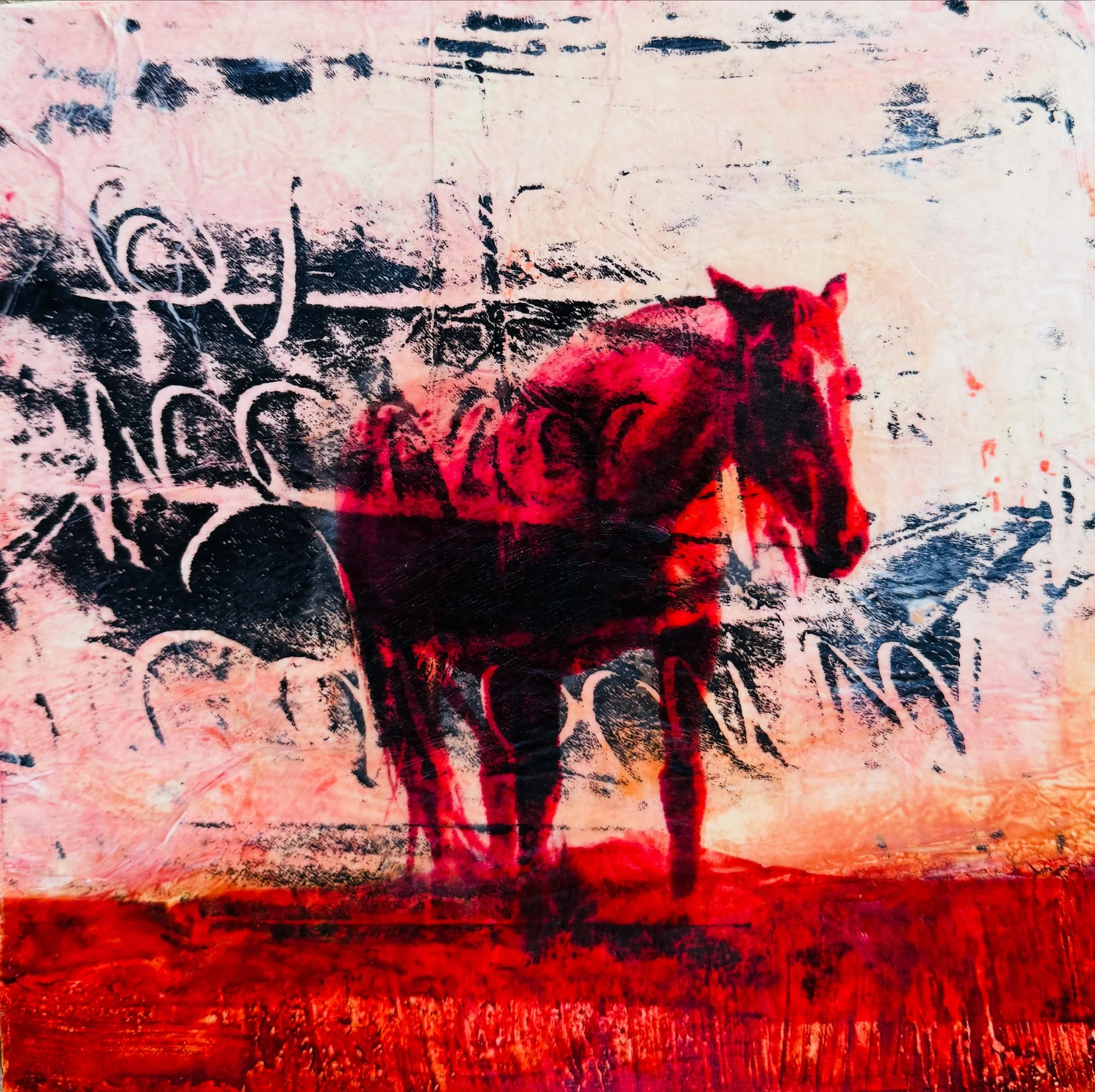 I love how a scrap of paper printed three years ago can suddenly find its way into a painting today. That&rsquo;s why I never throw anything away.

Working on my series Postcards from the Wild Horse &mdash; and it&rsquo;s exciting watching the collec