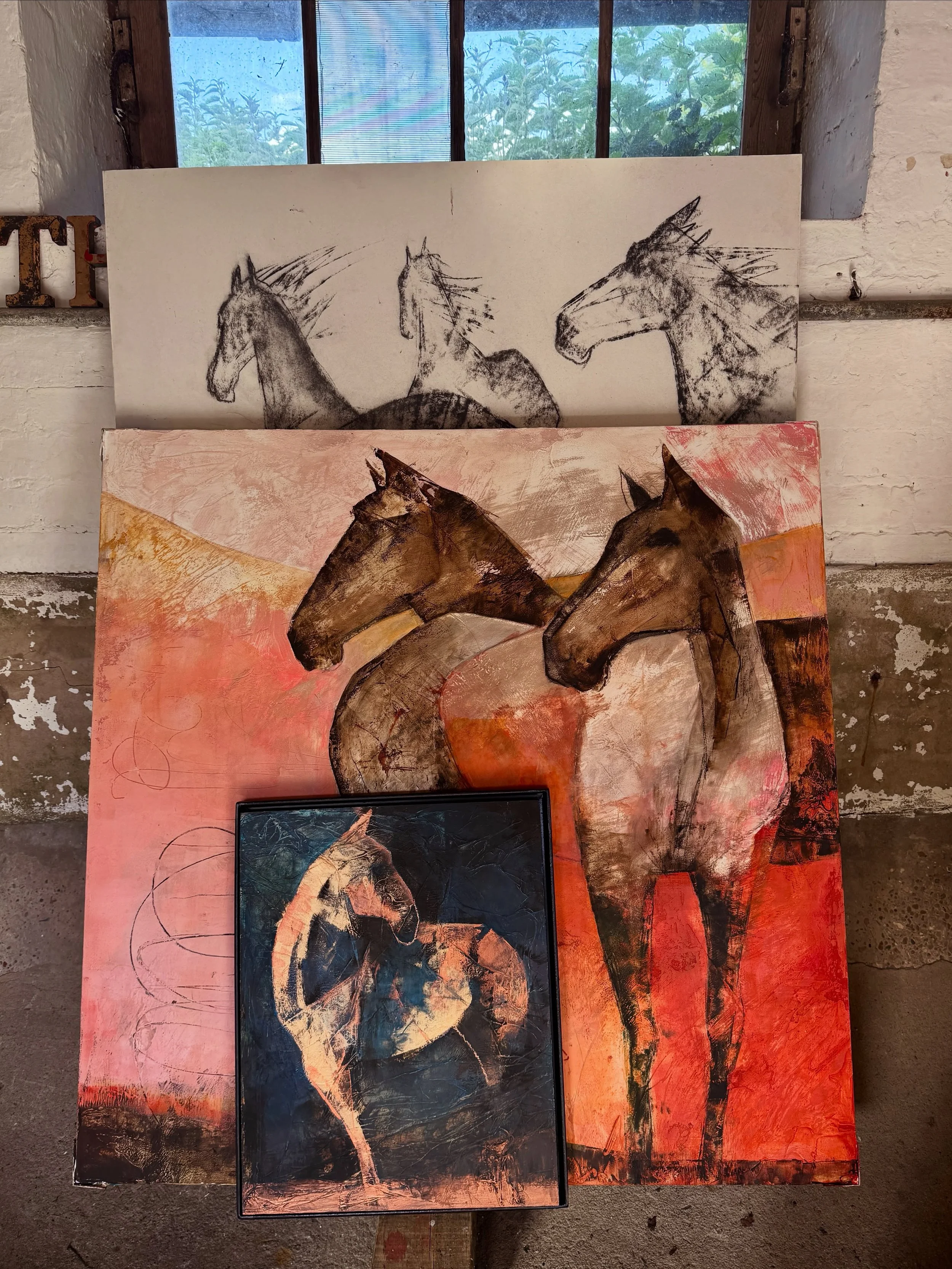 I love how these paintings sit side by side when they&rsquo;re stacked up in the cowshed - like a herd they belong together. 

The summer evening light though the big barn door casting a rosy glow.

I don&rsquo;t know why but it&rsquo;s so peaceful s