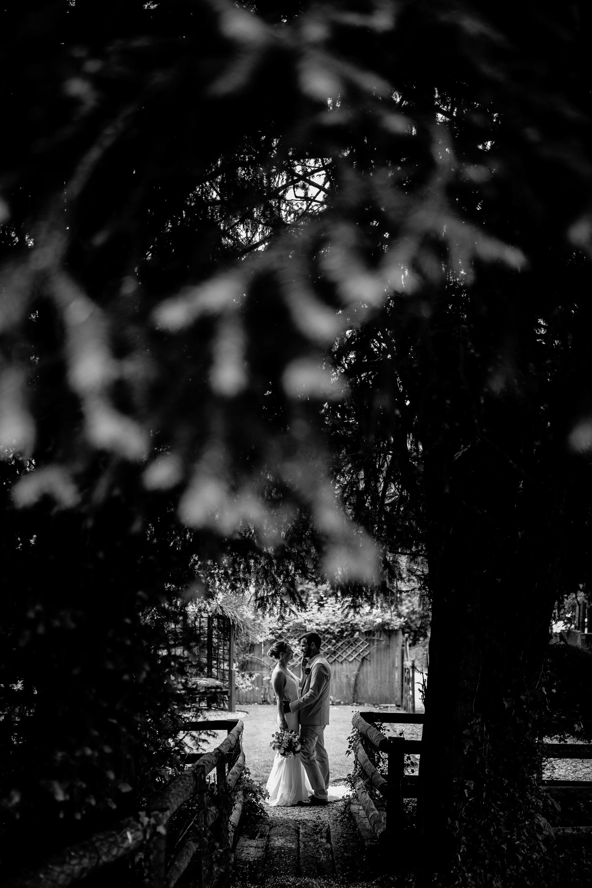 Emo Wedding Black and white portrait of bride and groom Stow on the wold Cotswolds