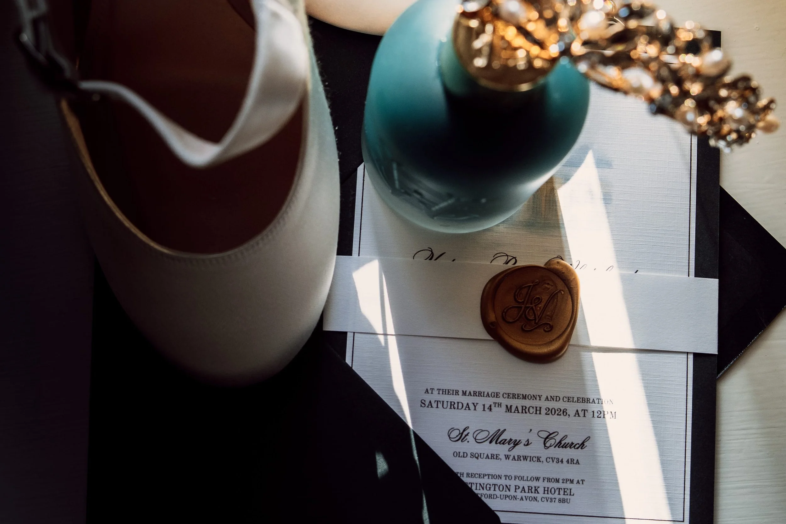 Brides details, shoes, perfume, invite