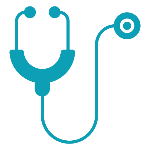 A teal-colored illustration of a stethoscope.