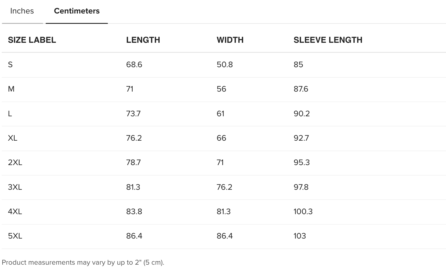 Centimeters Size Chart for Vampire Girl "Lady Berry" Unisex Hoodie