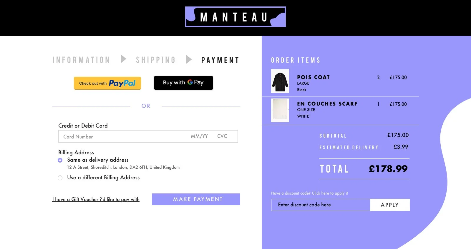 Manteau - Checkout Experience