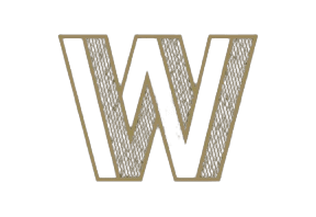Stylized letter W in beige on a black background.