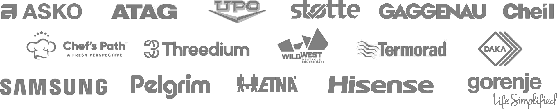 A collection of various company logos arranged in rows on a black background.