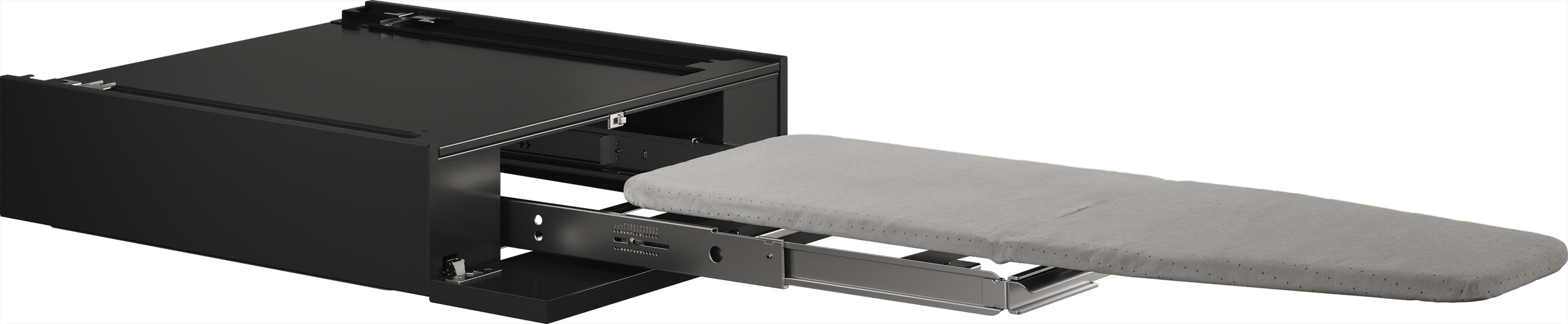 A slided out tray with a padded surface on a black electronic device.