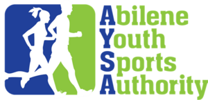 Logo of Abilene Youth Sports Authority with stylized silhouettes of children running