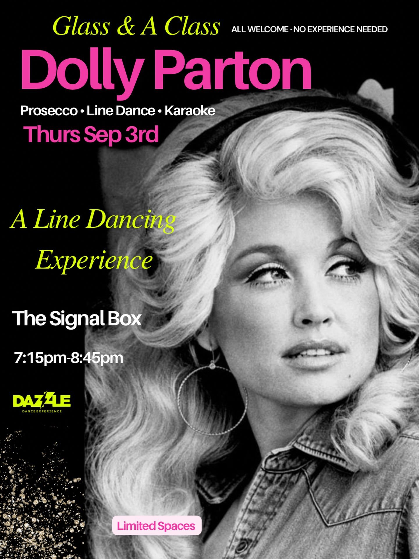 Join us this Thursday for a Dazzle Dance Dolly tribute night. There will be Line dancing to her timeless music Prosecco poured from a @glam.globes and will be just round an epic night. If you&rsquo;re coming solo- you&rsquo;ll make new pals in a mome
