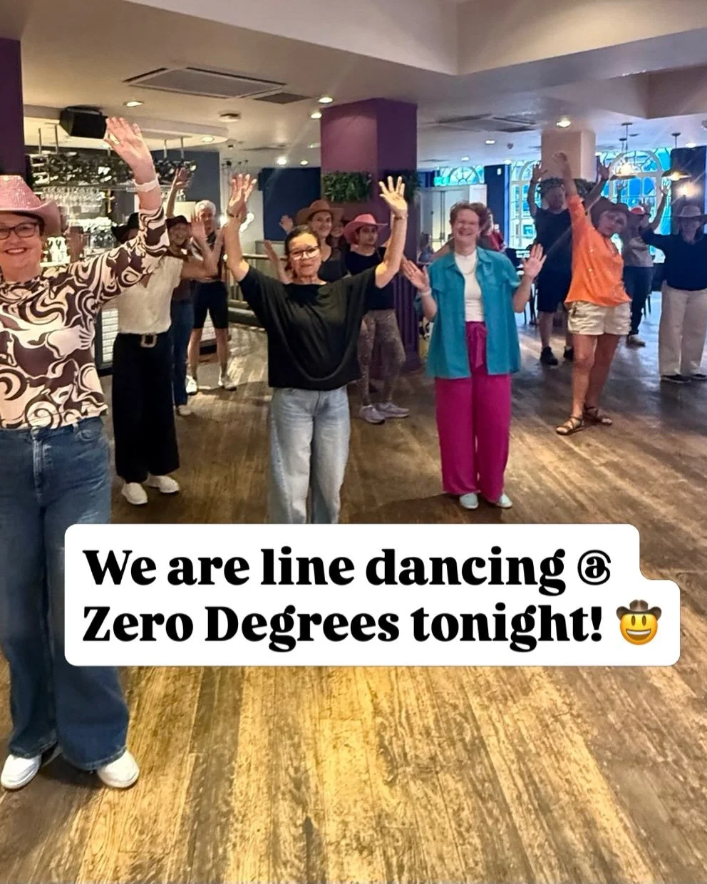 Thursday line dancing crew!!! Reminder we are dancing upstairs at Zero Degrees tonight. Yeeeehaw!!! 6-7pm. See y&rsquo;all there 🤠