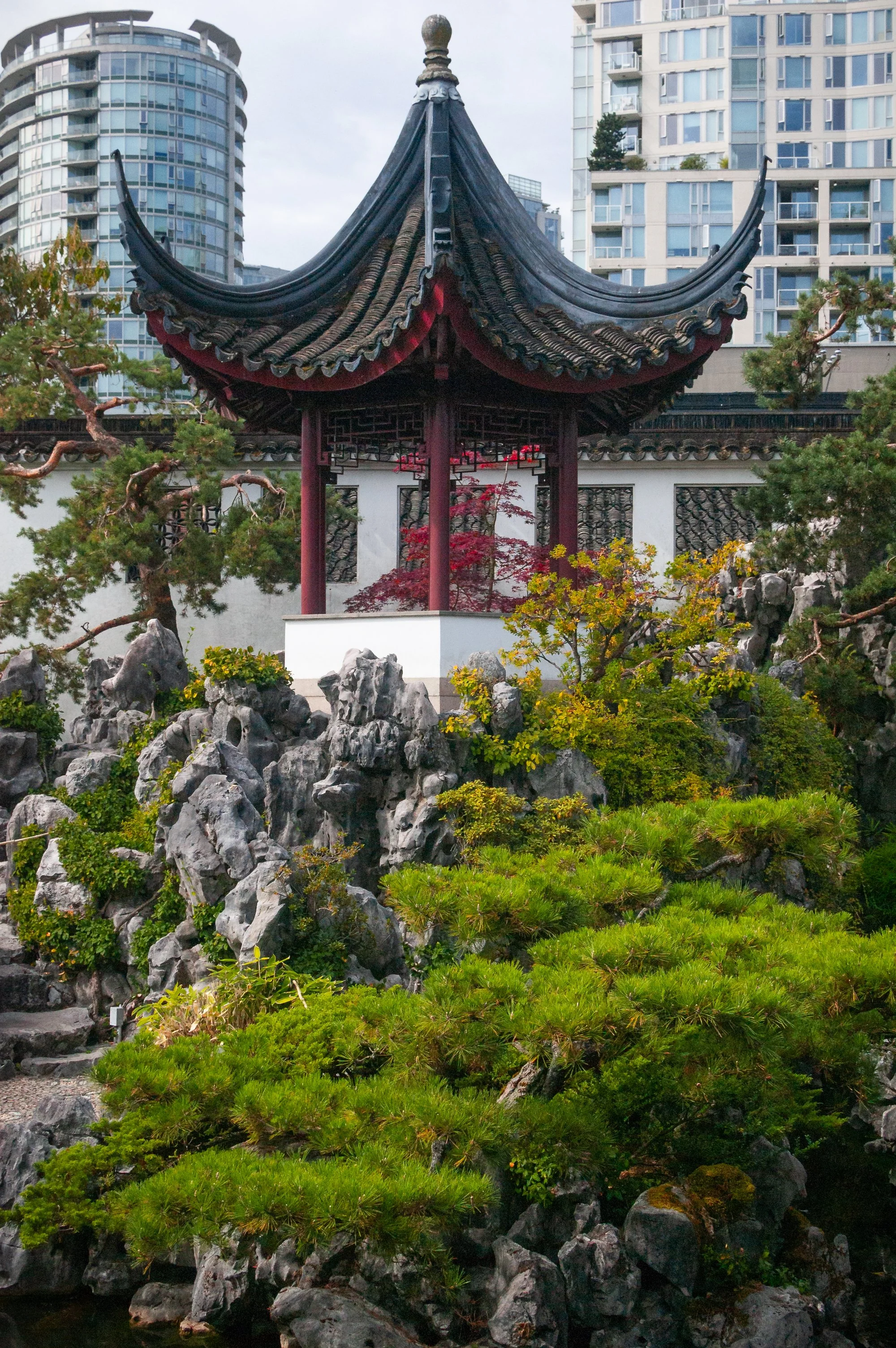 The Chinese pagoda at Dr Sun Yat Sen Chinese Garden, Vancouver, Canada.