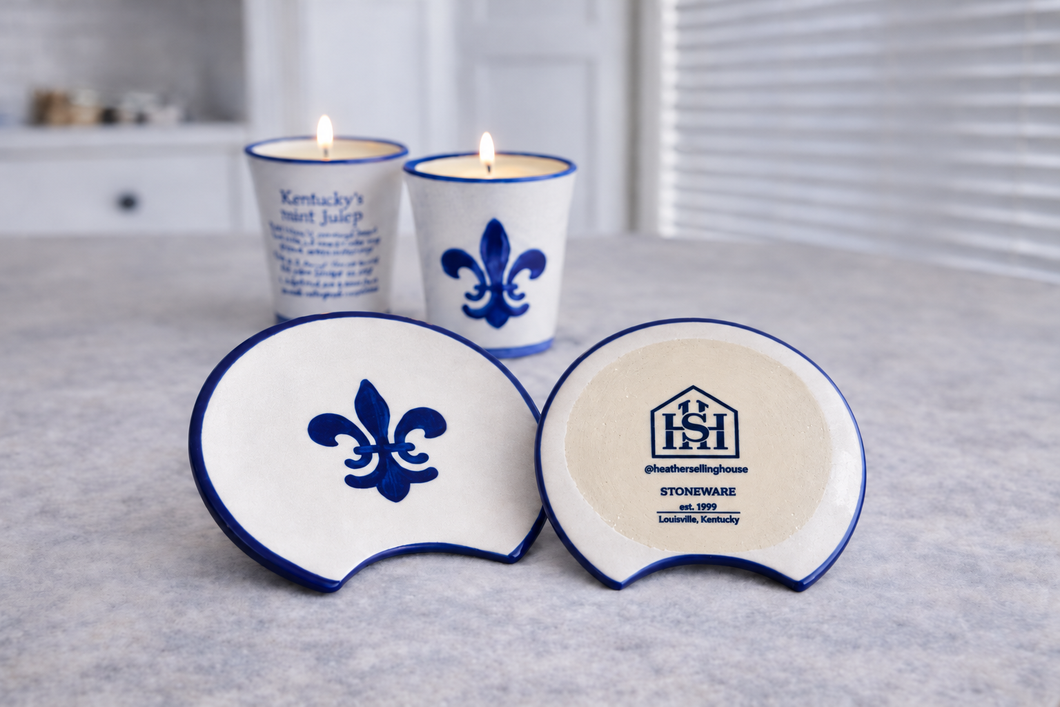 Blue Fleur de Lis Stoneware Spoon Rest | 5.5"