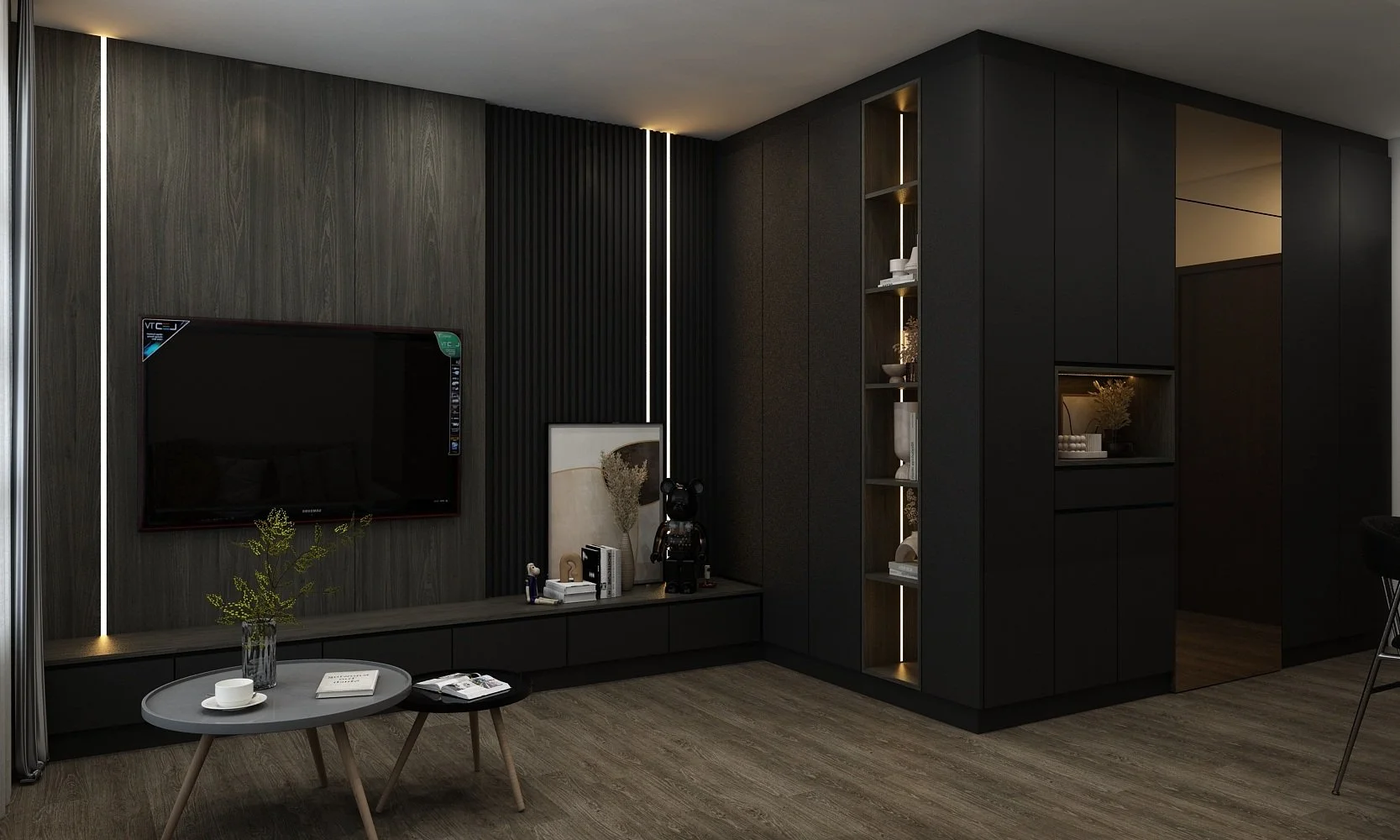 Living room with household shelter interior design