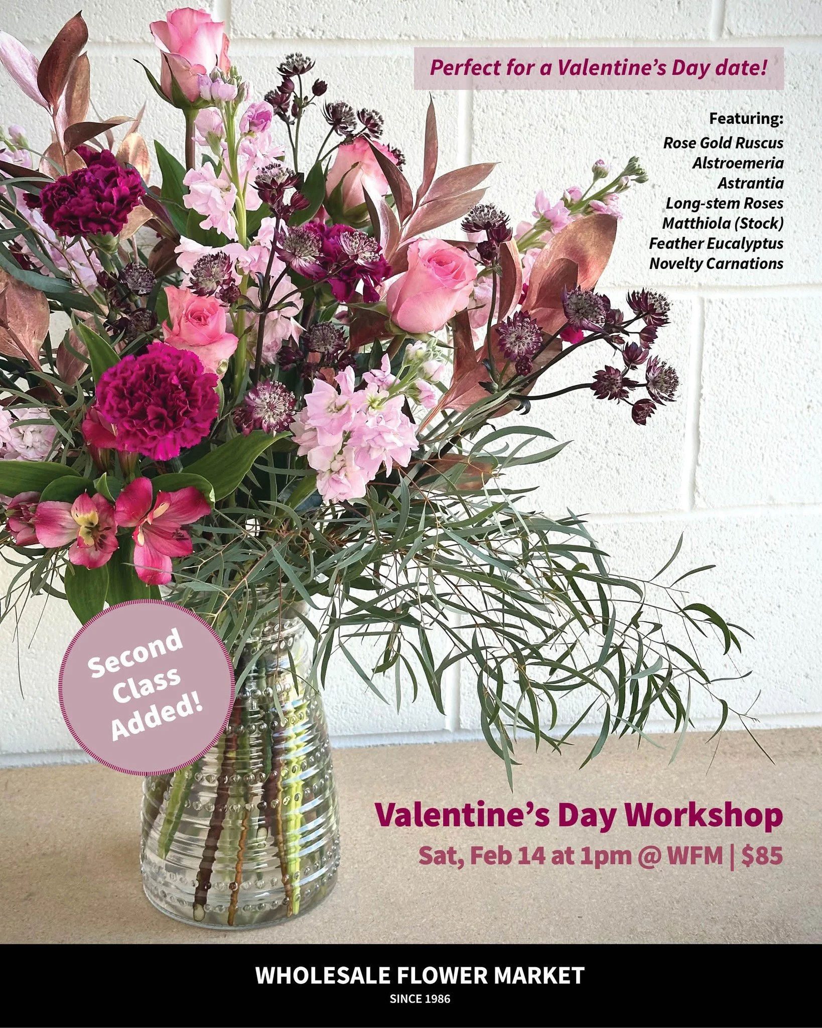 🫢Our 11am class sold out so quickly we had to add another one! Hurry, grab your spot(s) for the 1pm class before they're gone!

#wholesaleflowermarket #valentinesdayworkshop #chesapeakeva #valentinesdayflowers #flowerworkshop