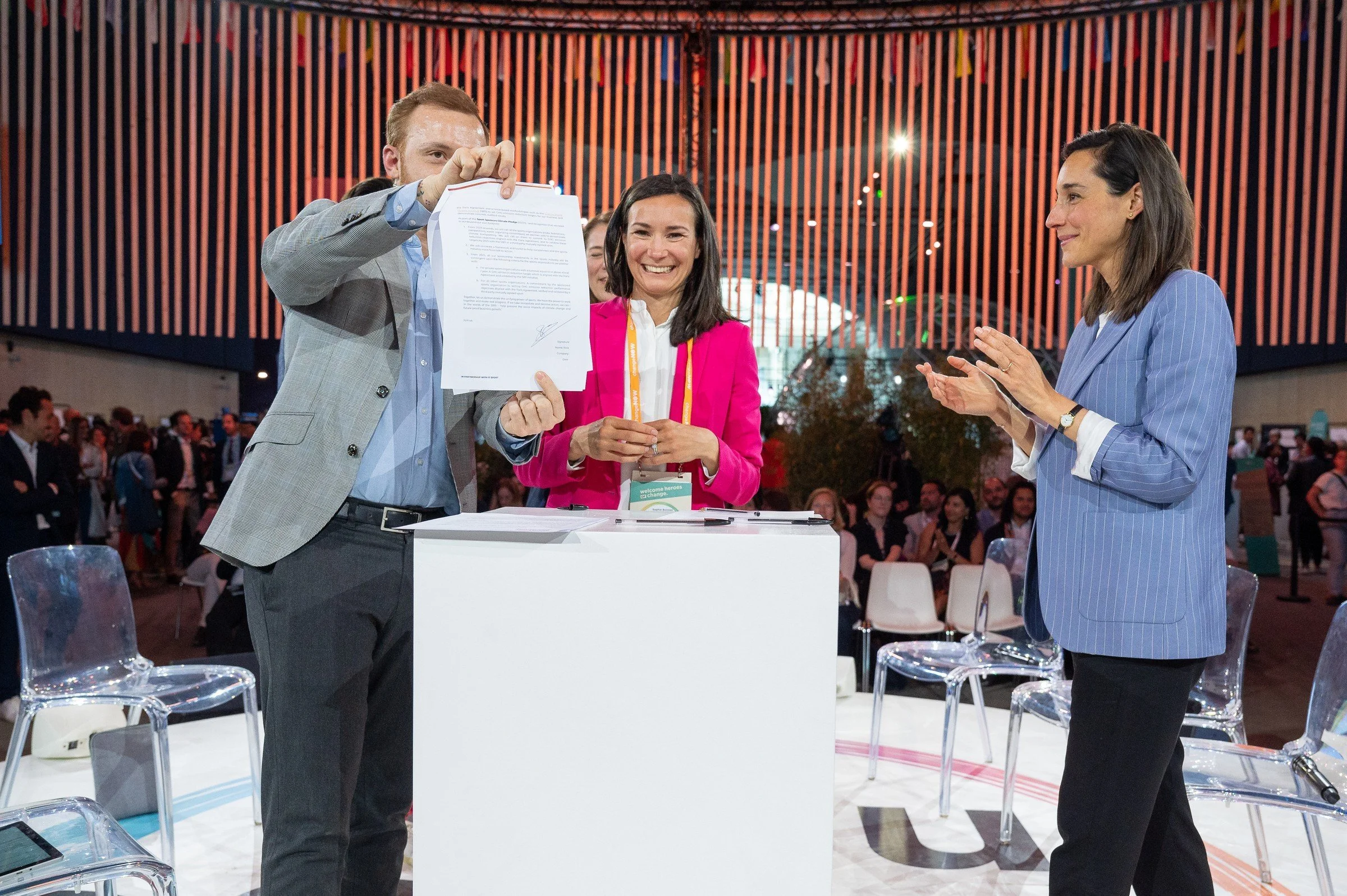 Francois Singer from 17 Sport showing Sport Sponsors Climate Pledge signed during ChangeNOW event