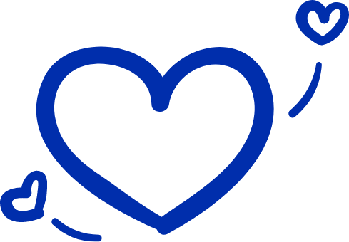 Blue outline hearts connected by curved lines on a black background.