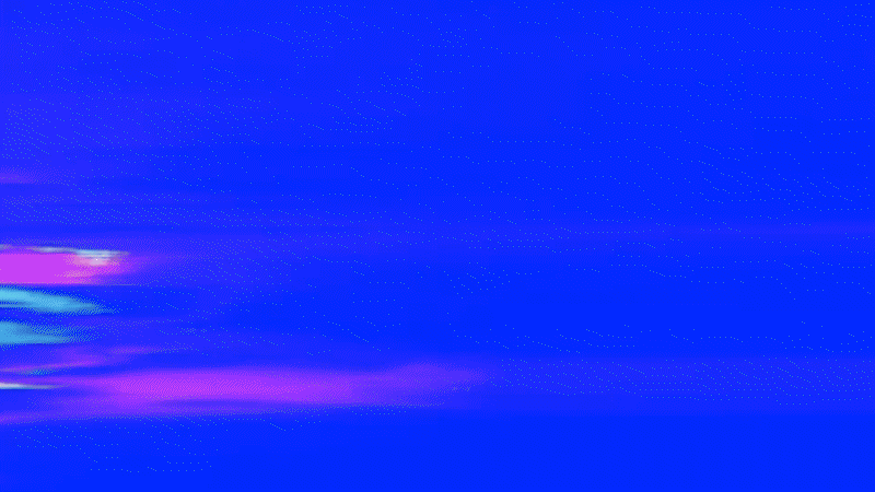 "Built for What's Next" animation and branding. Abstract digital image with moving light streaks in pink, purple, and blue on a blue background.