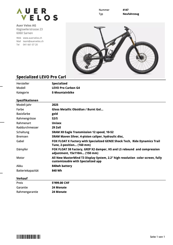 4147 __ LEVO Pro Carbon G4 __ 5'999.00 statt 11'999.00
