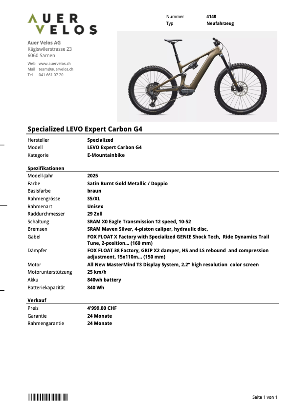 4148 __ LEVO Expert Carbon G4 __ 4'999.00 statt 9'999.00