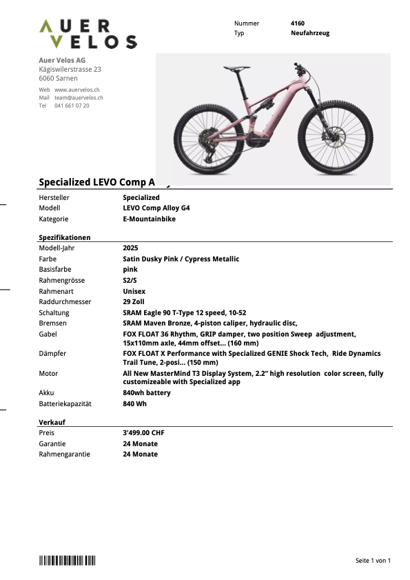 4160 __ LEVO Comp Alloy G4 __ 3499.00 statt 6'999.00