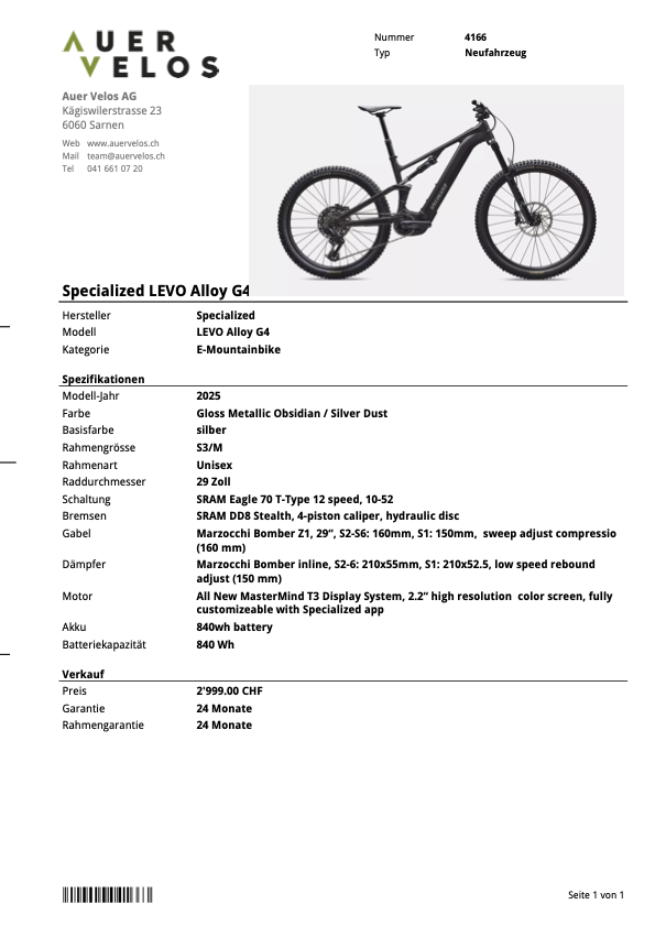 4166 __ LEVO Alloy G4 __ 2'999.00 statt 5'999.00
