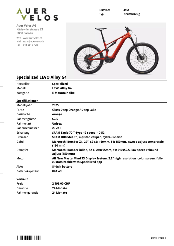 4164 __ LEVO Alloy G4 __ 2'999.00 statt 5'999.00