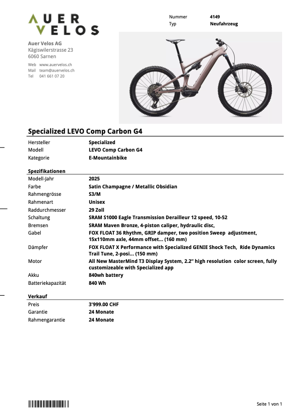 4149 __ LEVO Comp Carbon G4 __ 3'999.00 statt 7'999.00