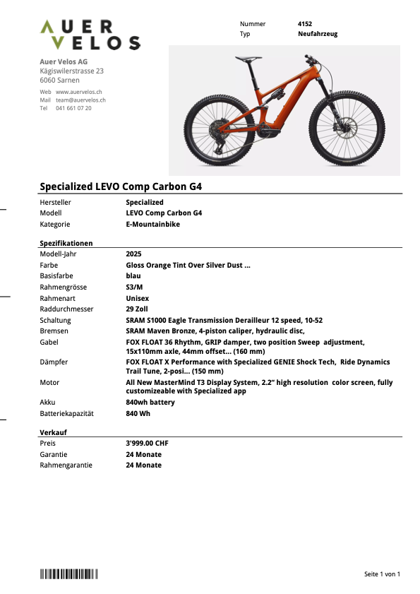 4152 __ LEVO Comp Carbon G4 __ 3'999.00 statt 7'999.00