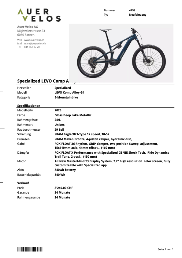 4158 __ LEVO Comp Alloy G4 __ 3'249.00 statt 6'499.00