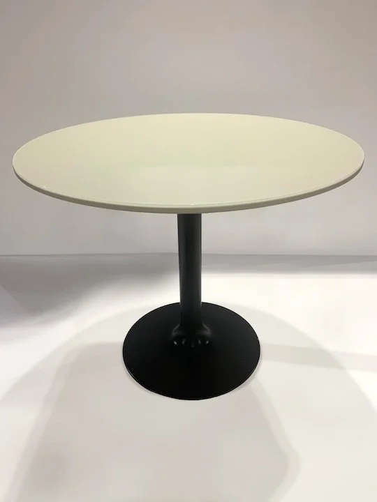 Wood veneer round Ella collaborative and cafe tables