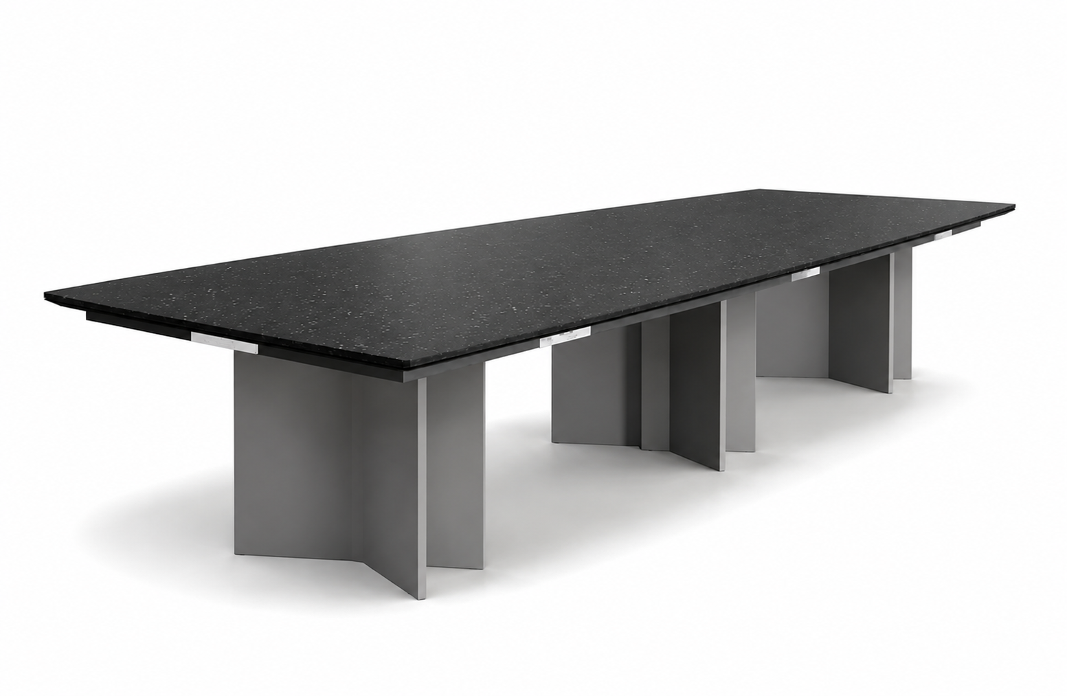 Stathmos conference room tables with natural stone tabletop and laminate bases.