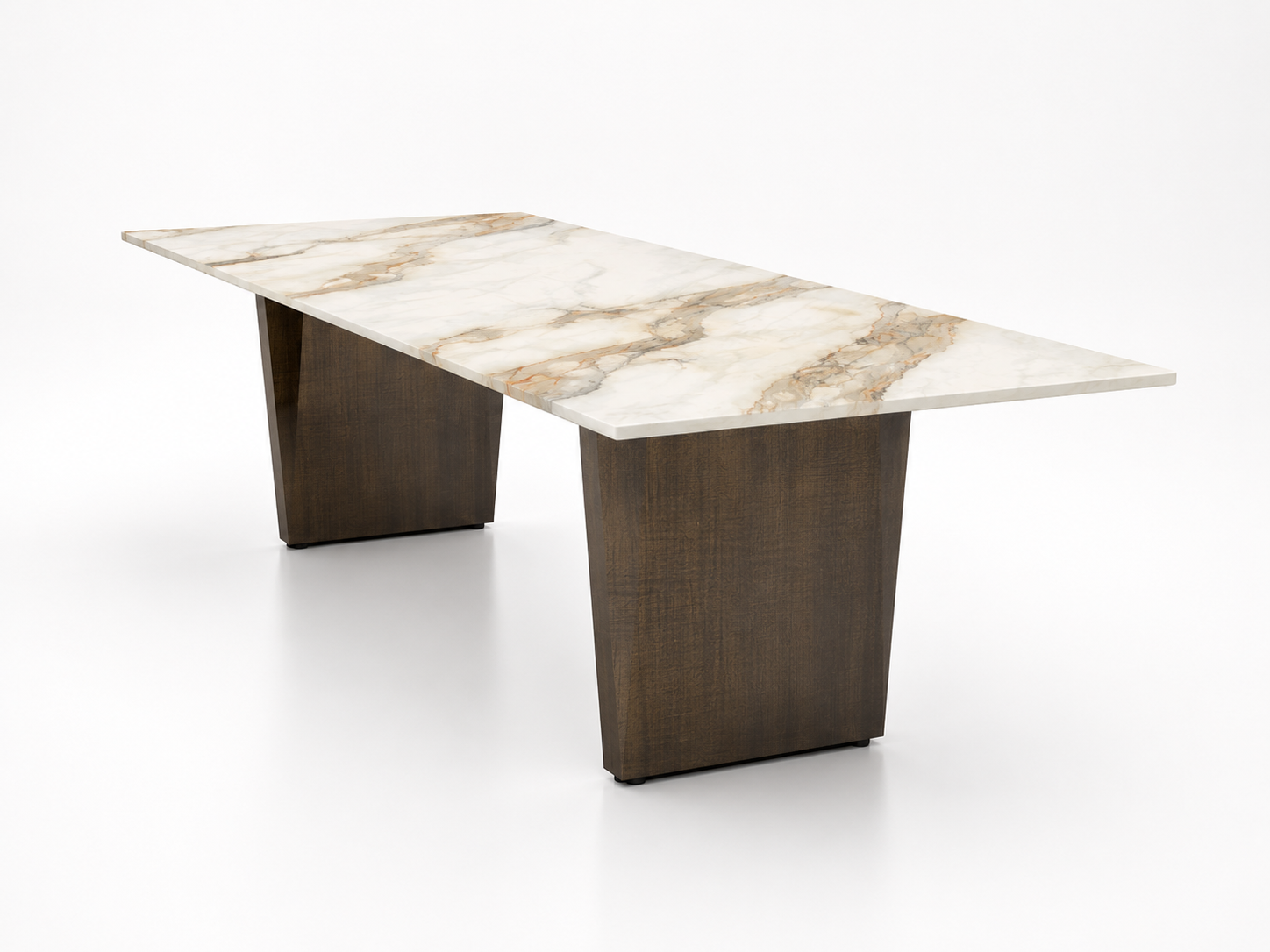Blade conference room table with natural stone tabletop and veneer base.