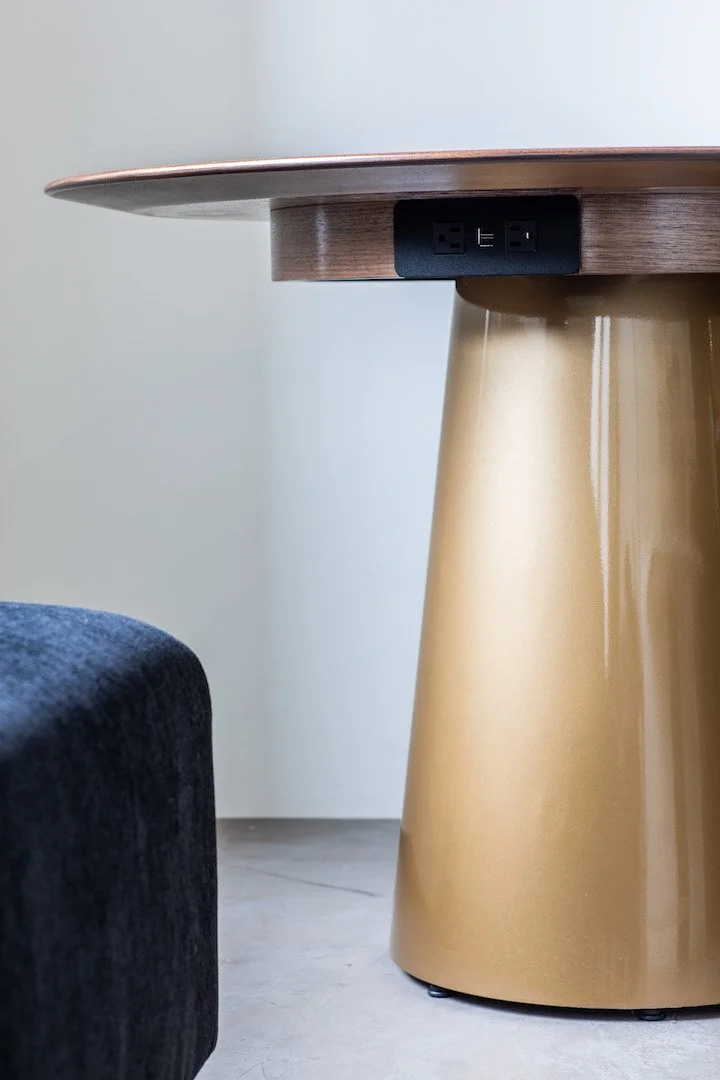 Spire collaboration & cafe table showing integrated power electric option.