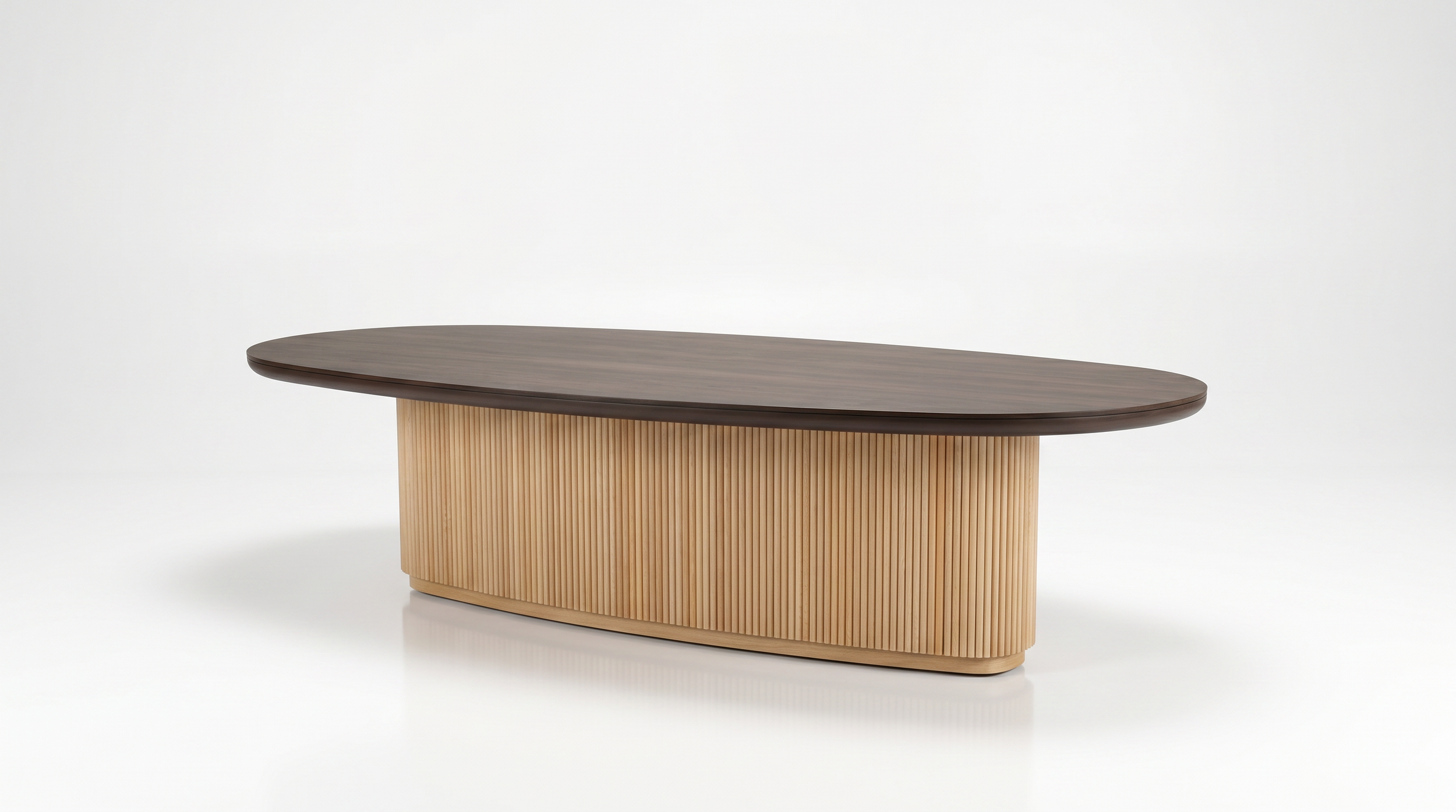 Paros conference room table with oval tabletop and wood base.