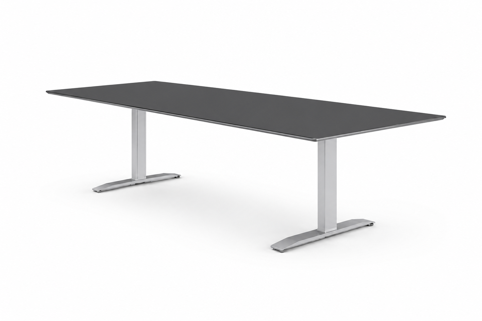 Nextt T-Base conference room table with laminate tabletop and brushed aluminum base.