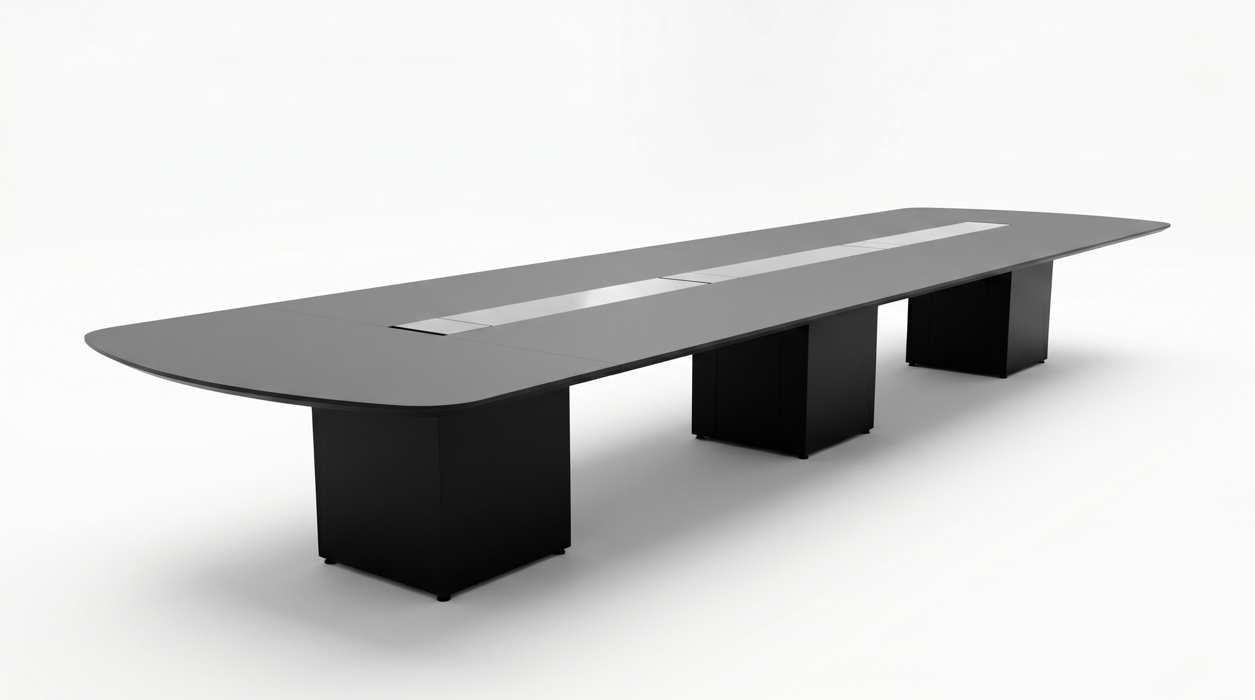 Cube conference room table in black with aluminum tabletop trim.