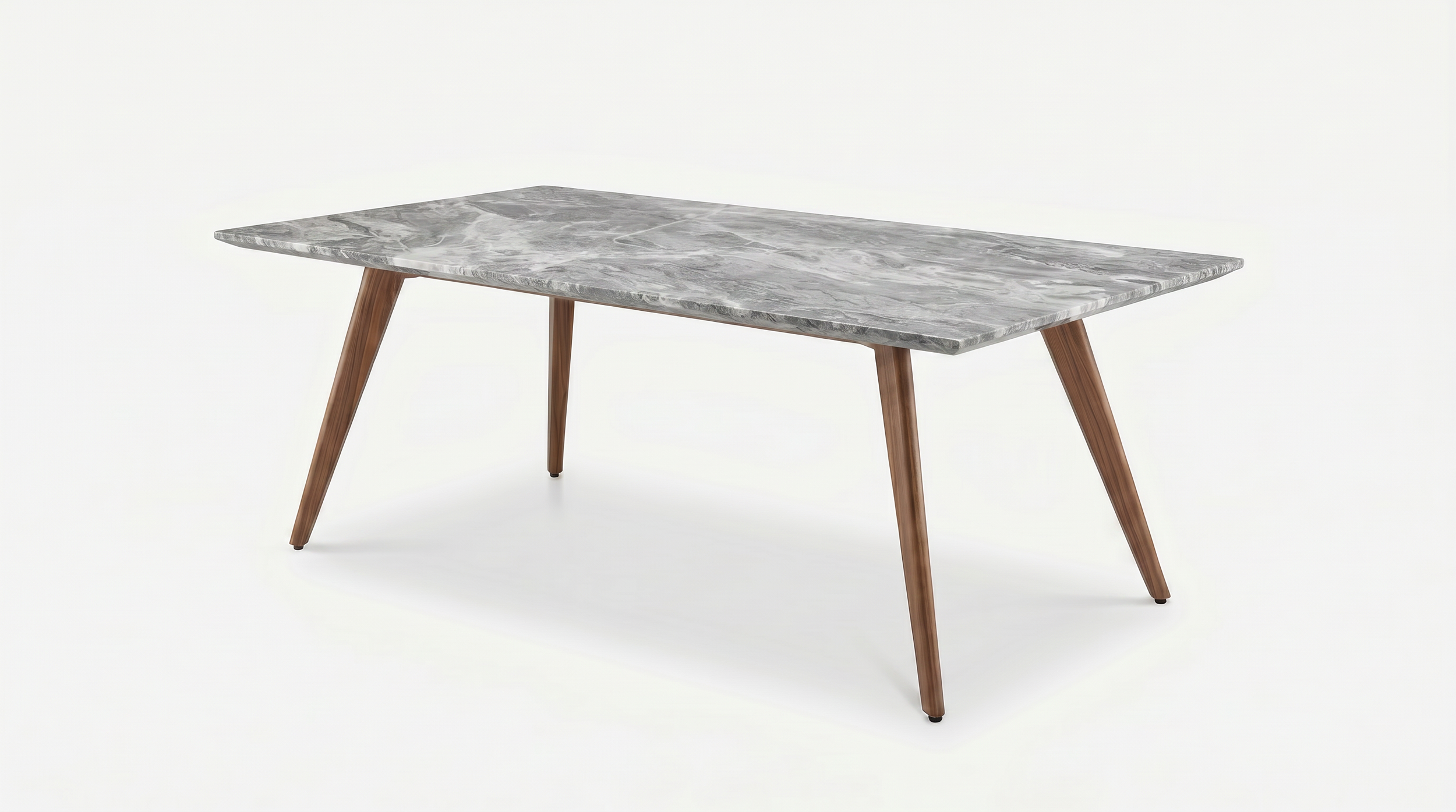 Flatiron conference room table with natural stone tabletop and bronze base.