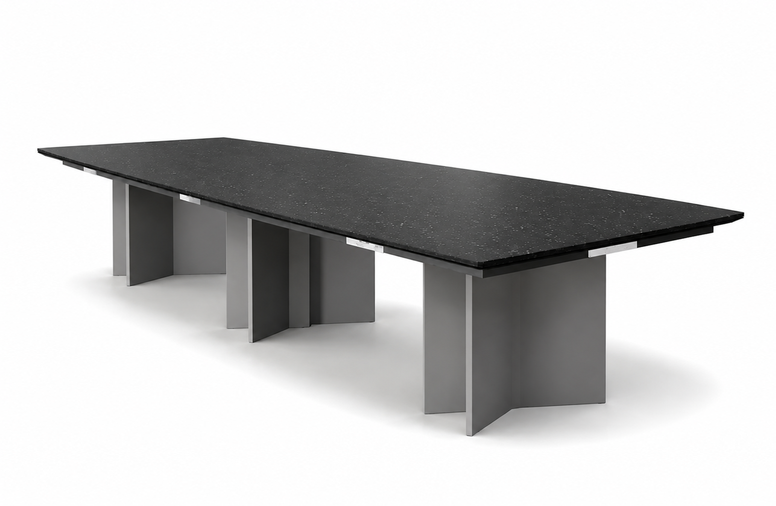Stathmos conference room tables with natural stone tabletop and laminate bases.