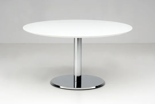 White painted back glass round Beveled Plate with chrome base.