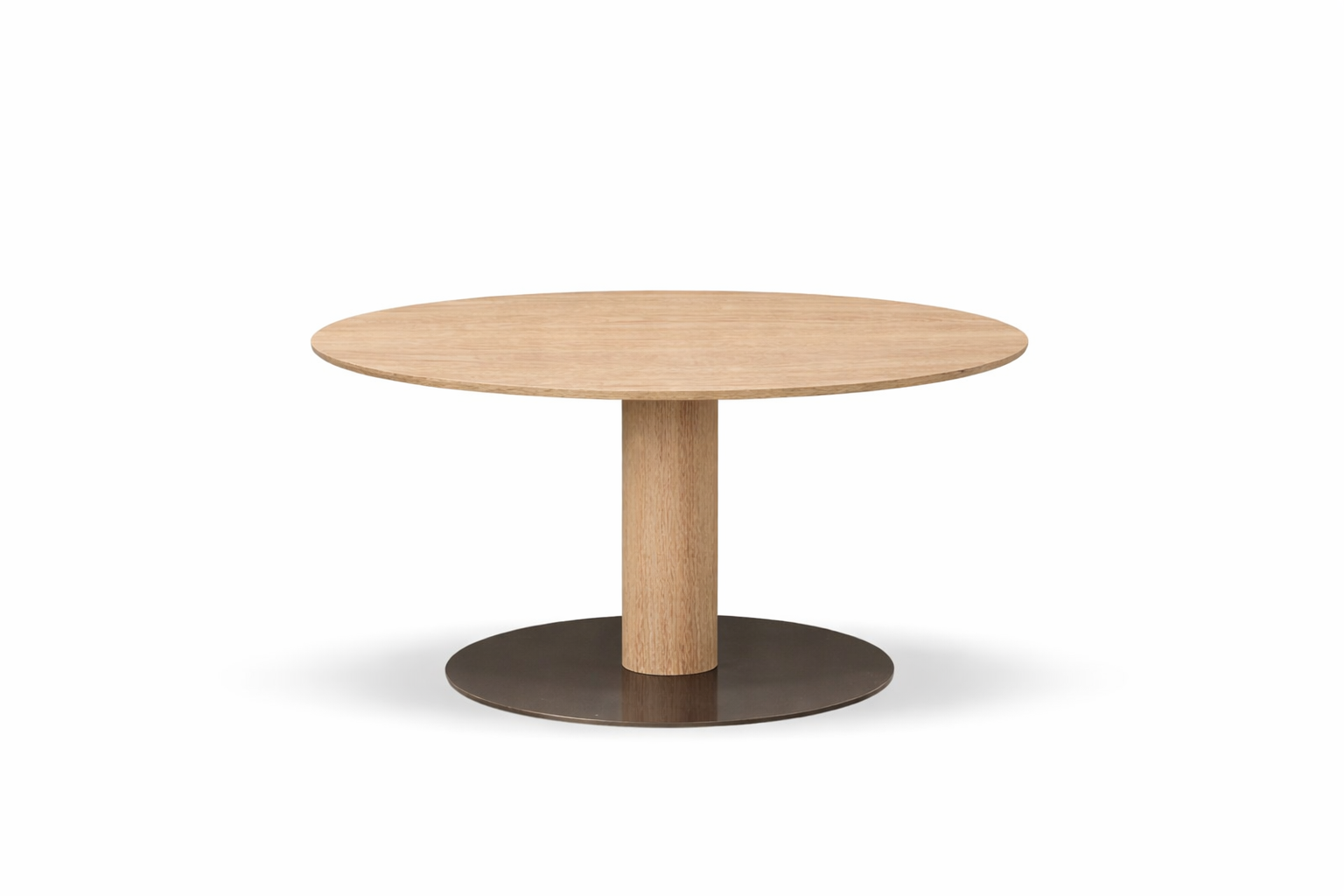 Omega collaborative table with veneer table top and black base.
