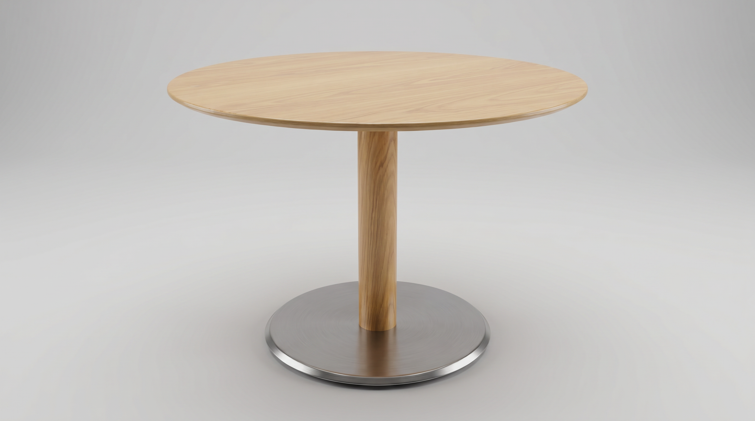 Round Beveled Plate table with veneer tabletop and chrome base.