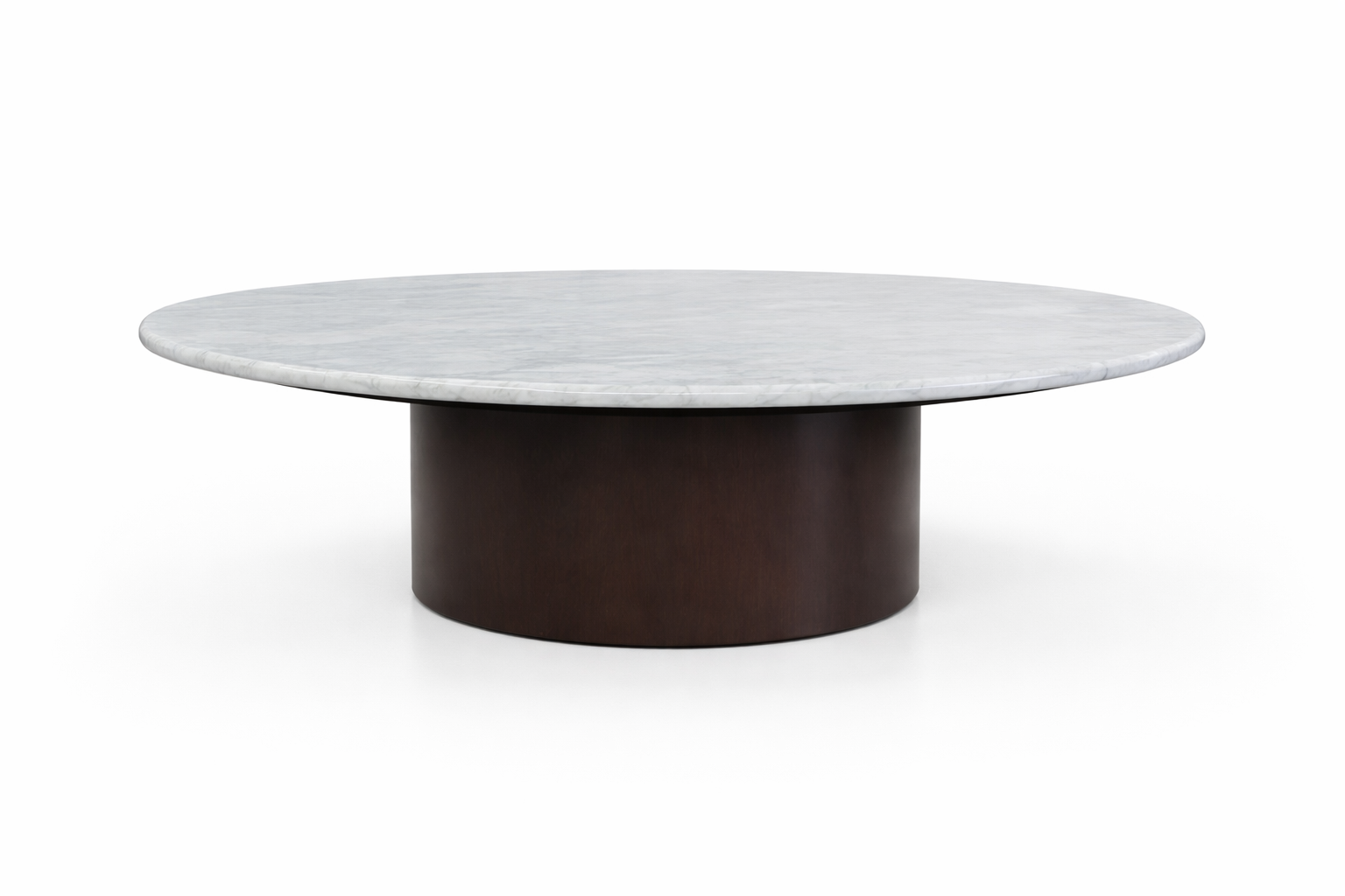 Large Drum occasional table with natural stone tabletop and wood base.