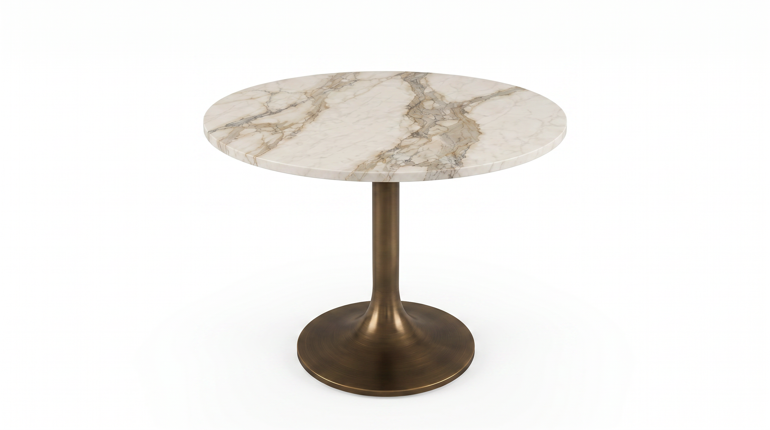 Ella cafe table with natural stone tabletop and bronze base.