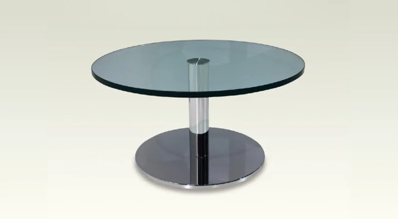 Piato round tinted glass table top occasional tables.