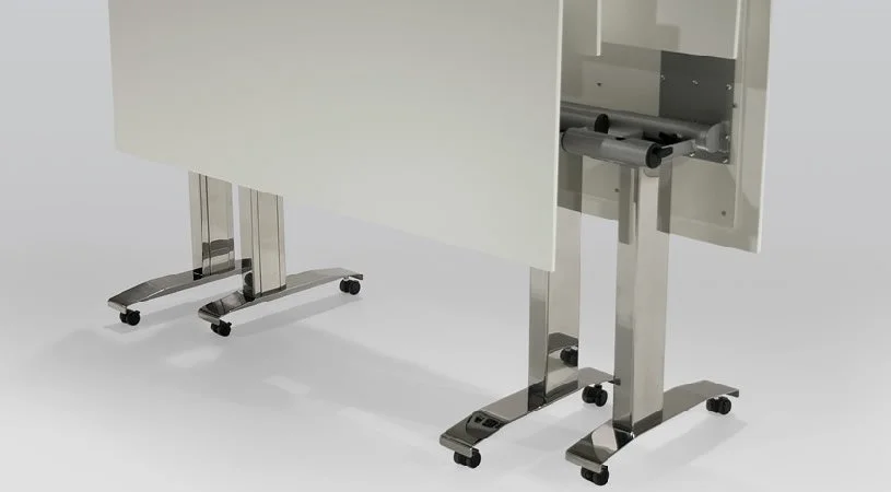 Nextt C-Base training tables in the vertical tabletop storage position.